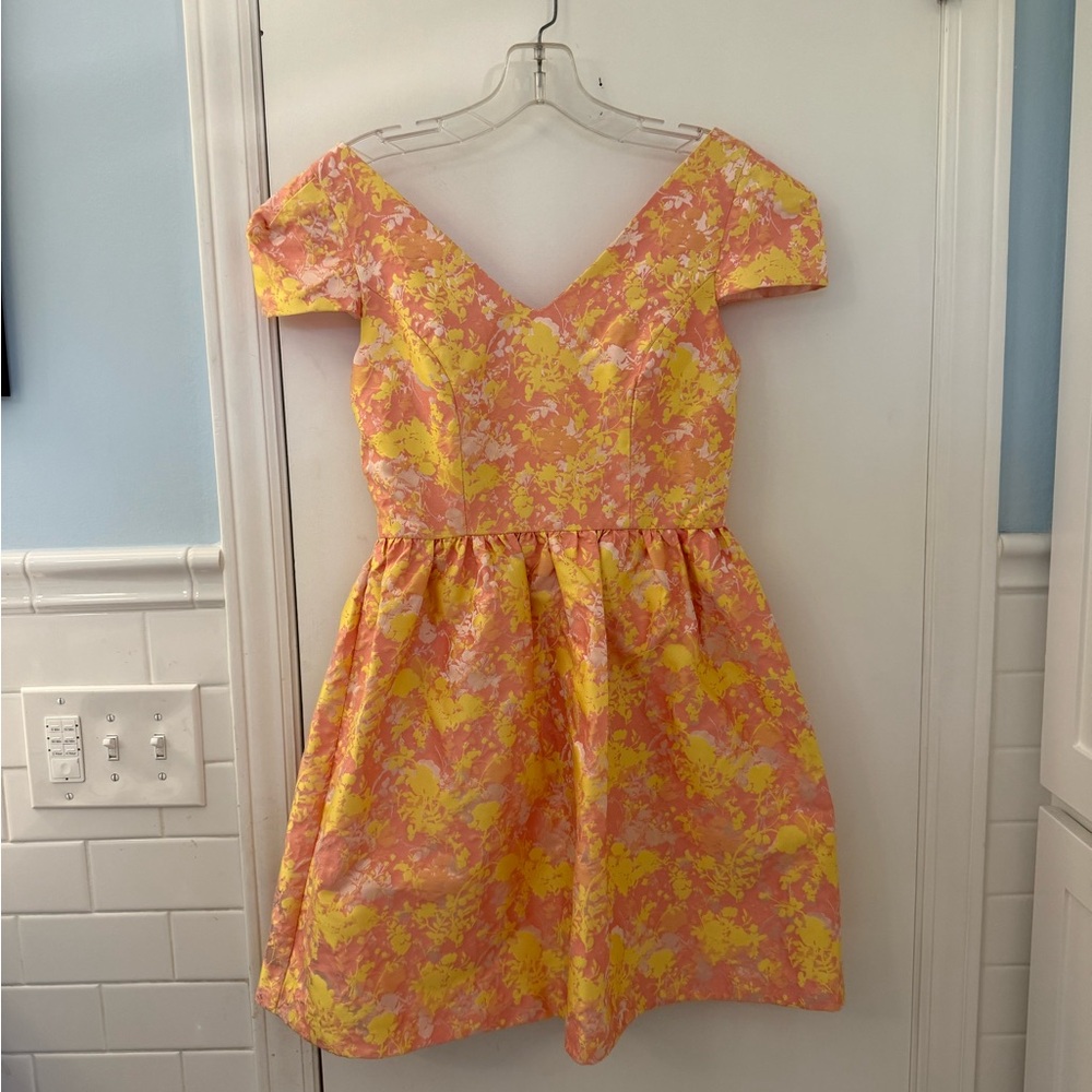 Minuet Petite pink and Yellow Fit and Flare Dress